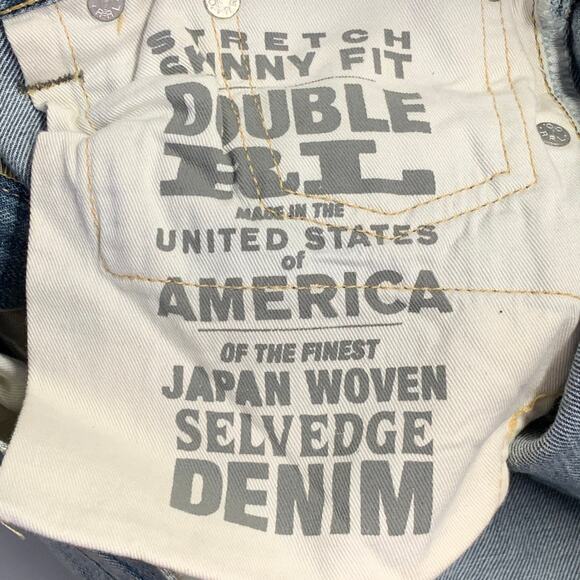 RRL by RALPH LAUREN Size 27 Blue Distressed Cotton Blend Skinny Selvedge Jeans - Picture 10 of 11